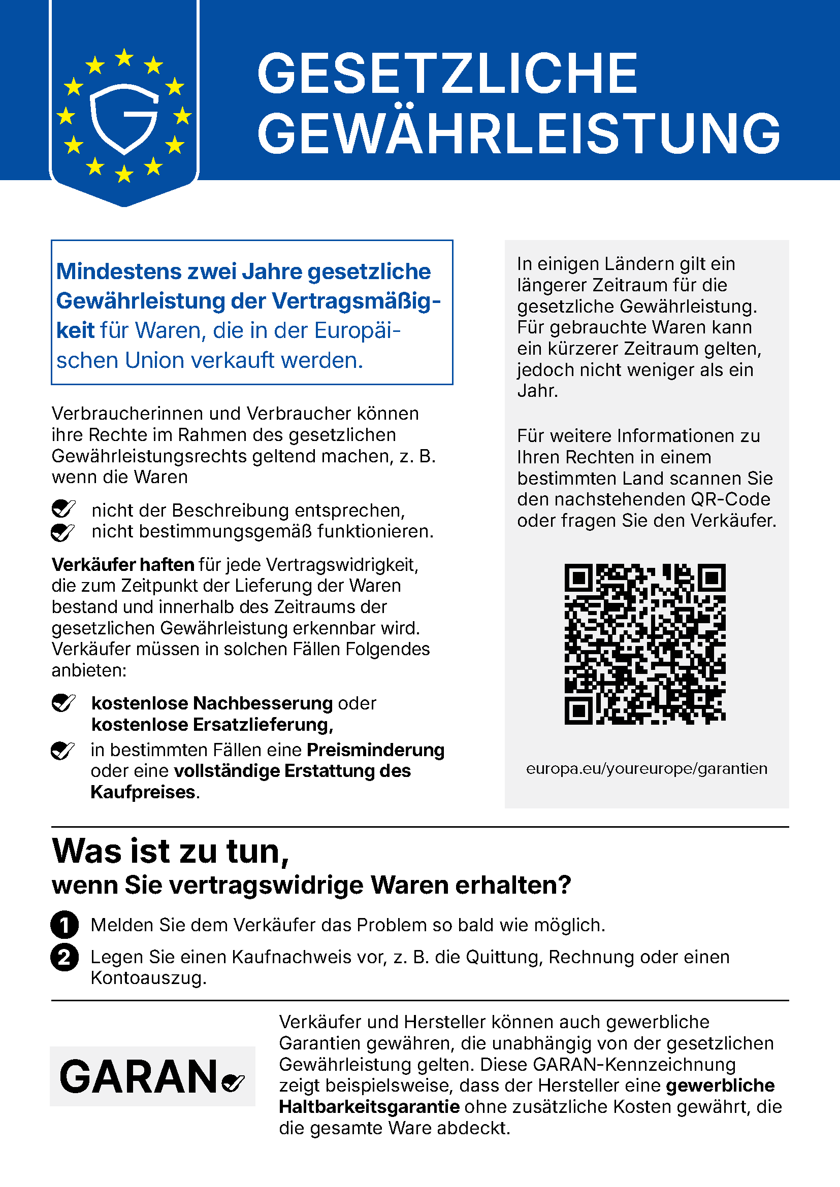 Gewährleistung Label Deutsch